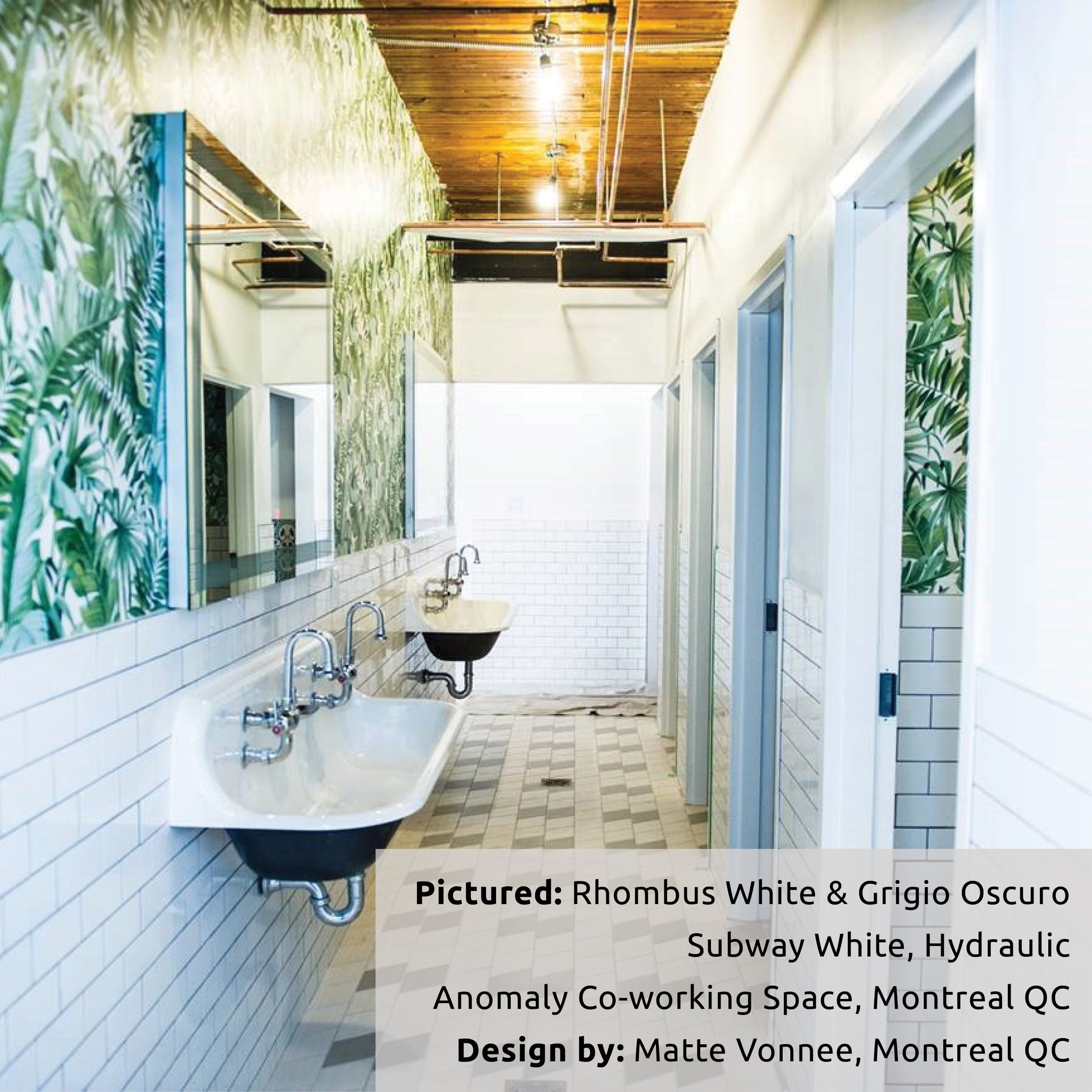 Rhombus Hydraulic Subway startup tile installation at Anomaly Coworking space by TilesInspired Canada