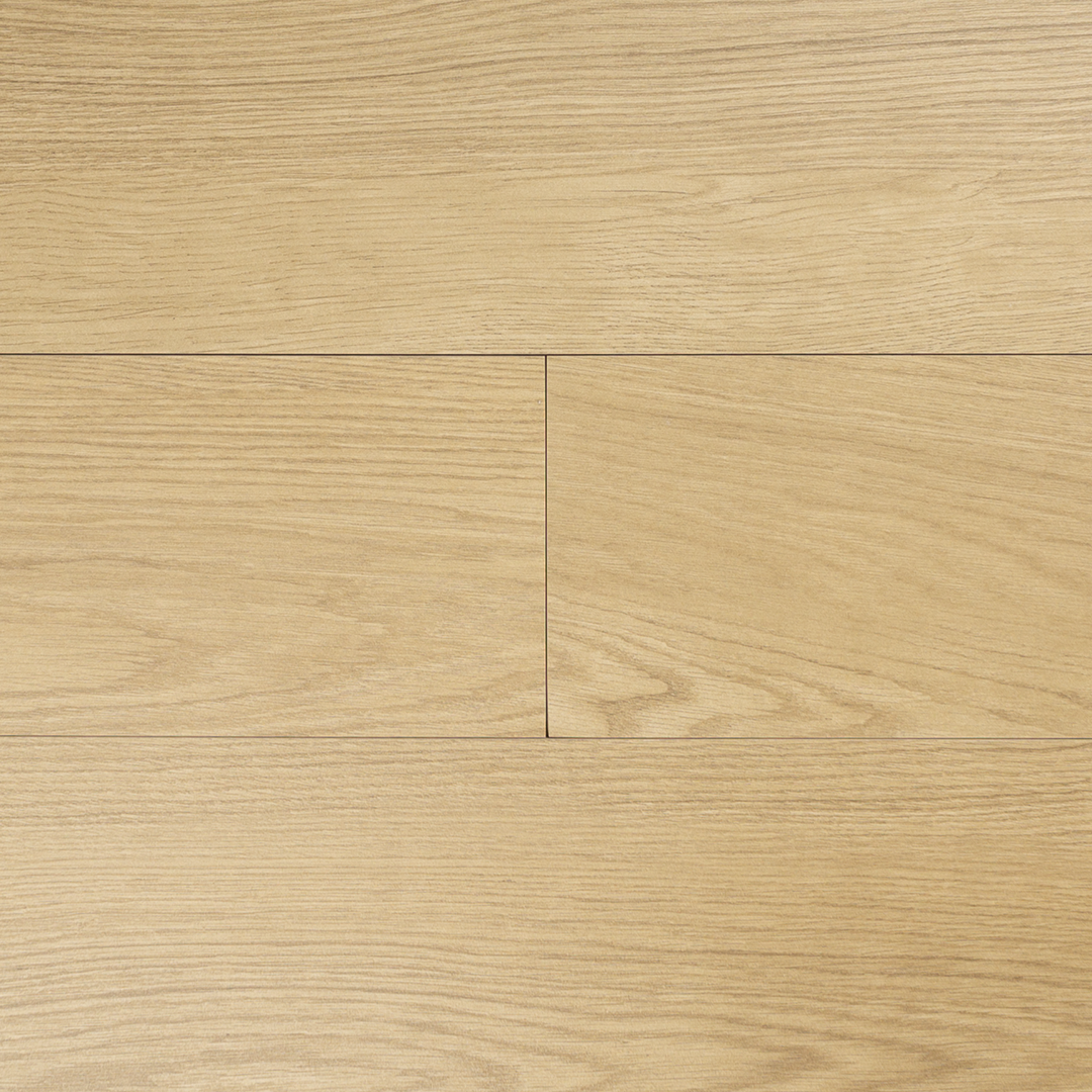 a group of 6" X 35" vanilla wood look plank tile for floors or walls laid out in a brick pattern to show the grain pattern. 