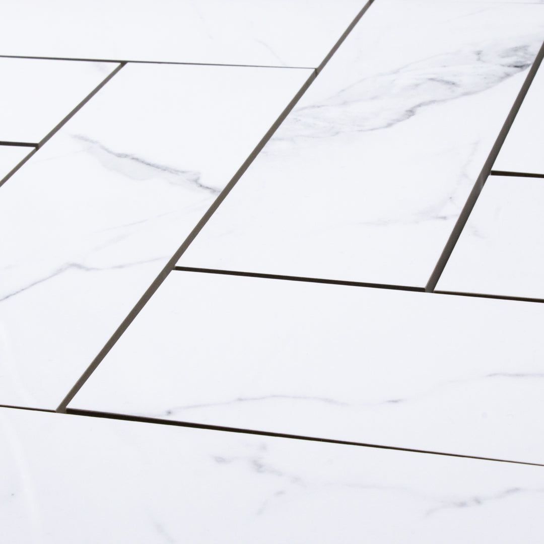 Statuario (4" X 12") White and Grey modern glossy porcelain marble & wood for residential and commercial bathroom and kitchen floor and wall imported from China, Anatolia  available from TilesInspired Canada's Online Tile Store delivering across Ontario and Quebec, including Toronto, Montreal, Ottawa, London, Windsor, Kitchener, Muskoka, Barrie, Kingston, Hamilton, and Niagara decoration idea