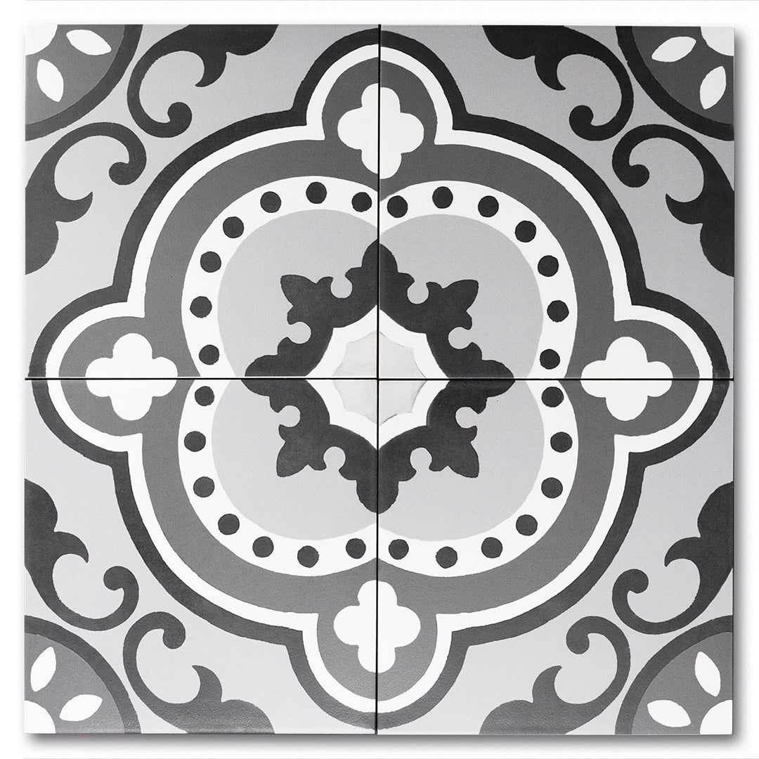Artisan Monochrome classic matte porcelain decorative pattern tile for residential and commercial bathroom and kitchen floor and wall imported from Portugal, Kerion neocim ®Memory 03 available from TilesInspired Canada's Online Tile Store delivering across Ontario and Quebec, including Toronto, Montreal, Ottawa, London, Windsor, Kitchener, Muskoka, Barrie, Kingston, Hamilton, and Niagara renovation idea