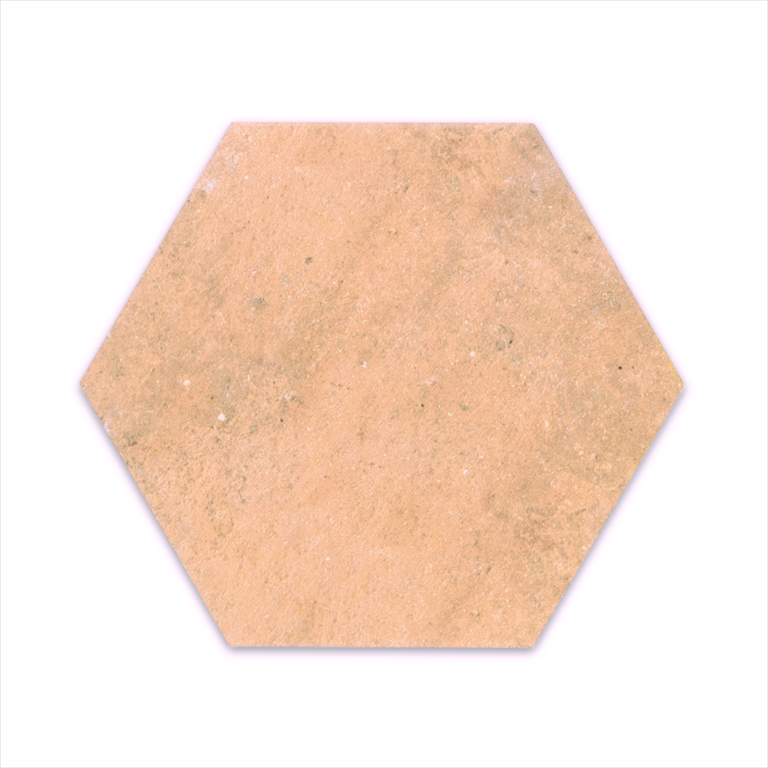 A single 6" hexagon clay terracotta stone look tile
