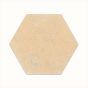 A single 6" hexagon clay sand beige light terracotta stone look tile