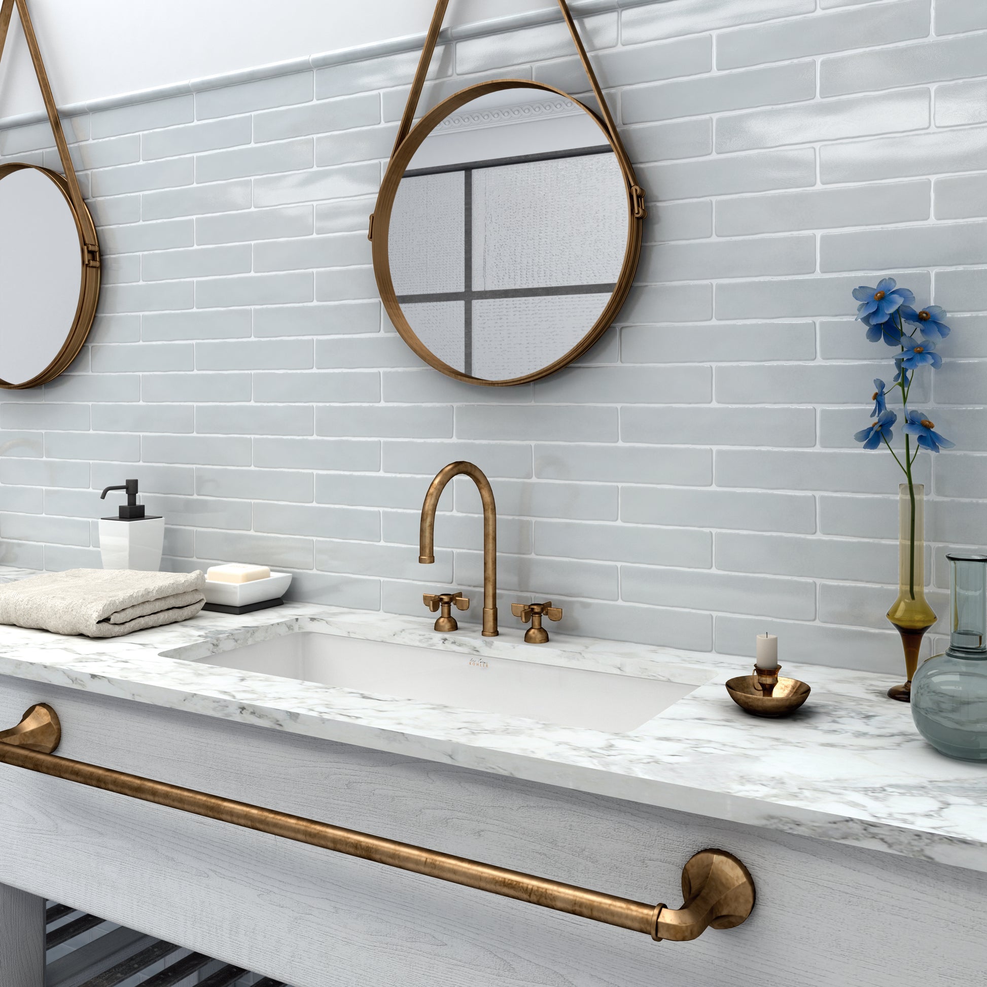 Candlestick Blue modern glossy ceramic subway & candlestick tile for residential bathroom backsplash imported from Spain, Cevica Rustic Light Blue available from TilesInspired Canada's Online Tile Store delivering across Ontario and Quebec, including Toronto, Montreal, Ottawa, London, Windsor, Kitchener, Muskoka, Barrie, Kingston, Hamilton, and Niagara design idea