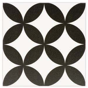 Circulos Noir Black and White modern glossy porcelain decorative pattern tile for residential and commercial bathroom and kitchen floor and wall imported from Portugal, Kerion Décor Fleur Noir available from TilesInspired Canada's Online Tile Store delivering across Ontario and Quebec, including Toronto, Montreal, Ottawa, London, Windsor, Kitchener, Muskoka, Barrie, Kingston, Hamilton, and Niagara renovation idea