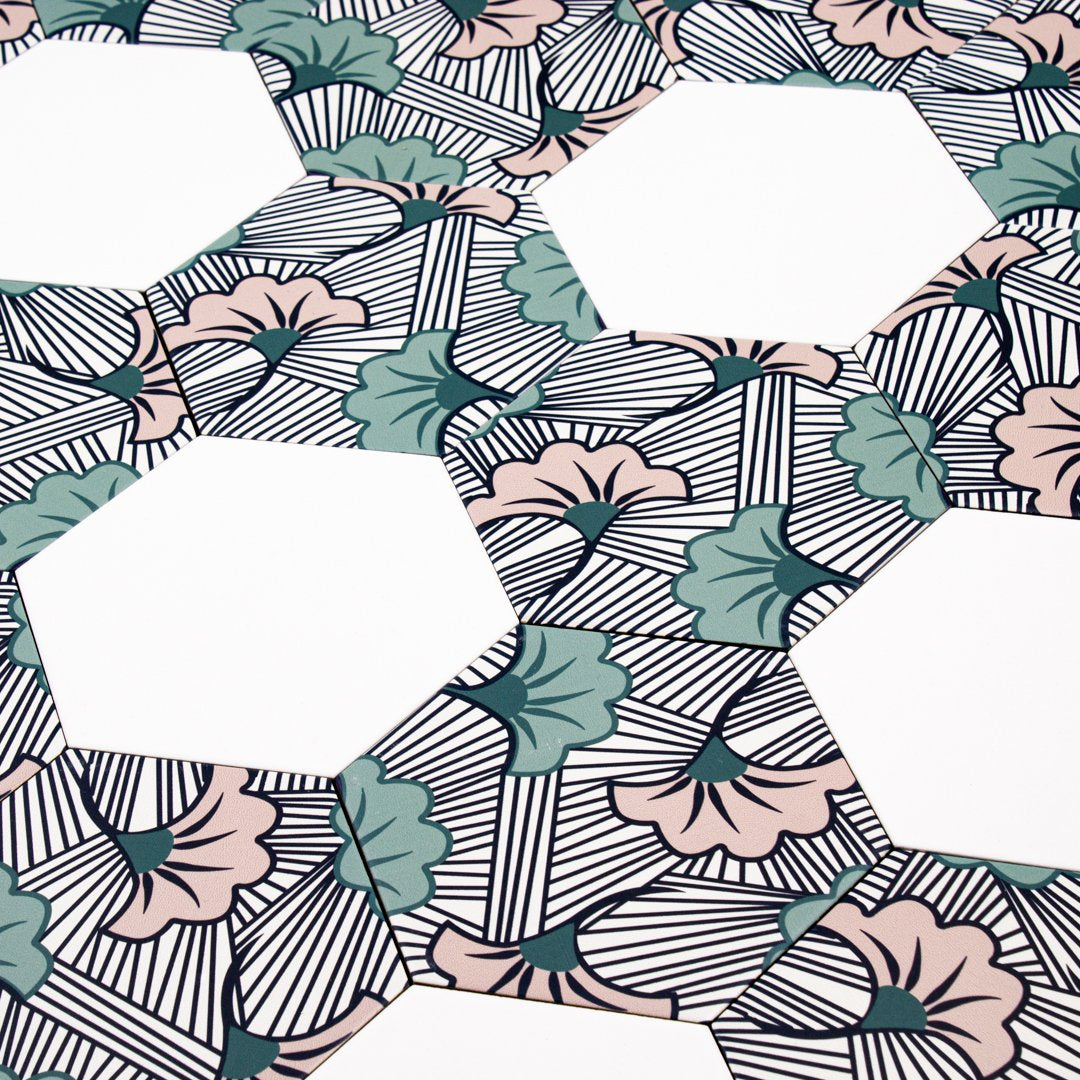 Good Vibes White White modern matte porcelain hexagon tile for residential and commercial bathroom and kitchen floor and wall imported from Spain, Cevica Good Vibes White available from TilesInspired Canada's Online Tile Store delivering across Ontario and Quebec, including Toronto, Montreal, Ottawa, London, Windsor, Kitchener, Muskoka, Barrie, Kingston, Hamilton, and Niagara decoration idea