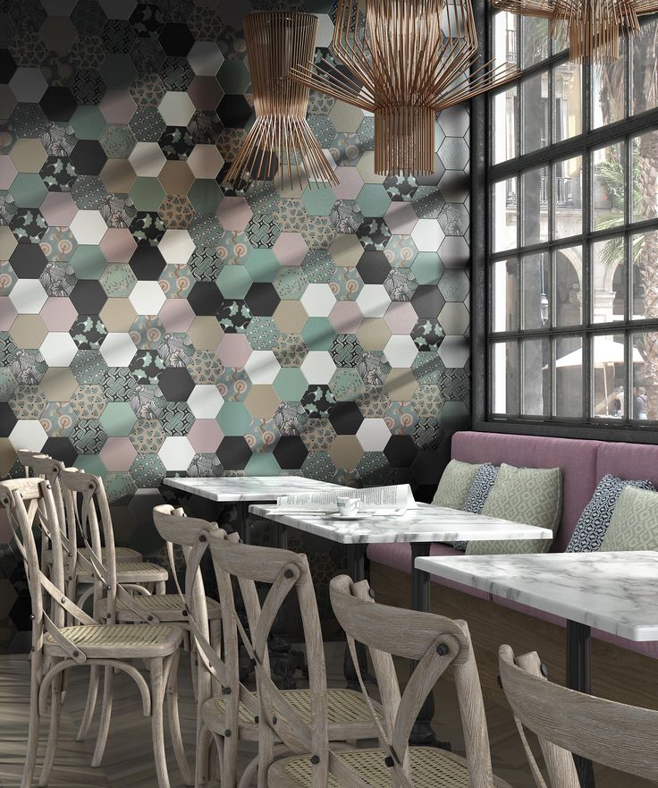 Good Vibes Blossom Black, Green, and Pink modern matte porcelain hexagon tile for commercial bathroom and kitchen floor and wall imported from Spain, Cevica Good Vibes Dec 3 available from TilesInspired Canada's Online Tile Store delivering across Ontario and Quebec, including Toronto, Montreal, Ottawa, London, Windsor, Kitchener, Muskoka, Barrie, Kingston, Hamilton, and Niagara design idea