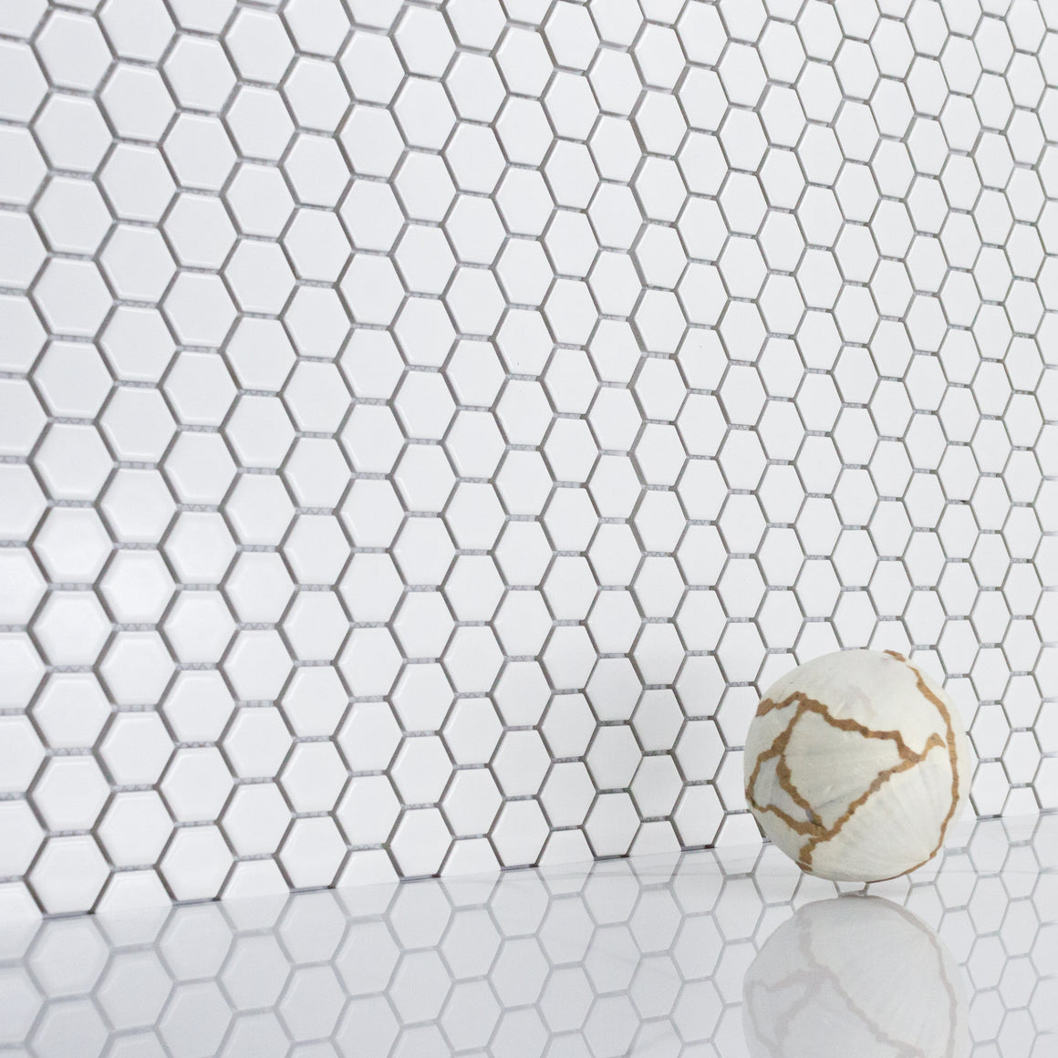 Hexa-Dot 1" Hexagon White modern matte porcelain mosaic for residential and commercial bathroom and kitchen floor and wall imported from China, Anatolia available from TilesInspired Canada's Online Tile Store delivering across Ontario and Quebec, including Toronto, Montreal, Ottawa, London, Windsor, Kitchener, Muskoka, Barrie, Kingston, Hamilton, and Niagara decoration idea