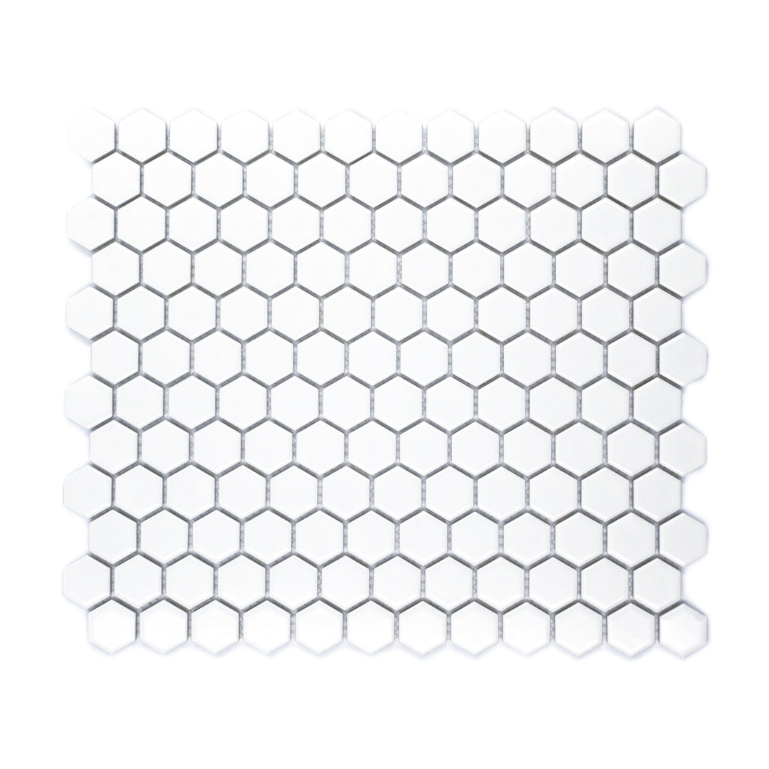 Hexa-Dot 1" Hexagon White modern matte porcelain mosaic for residential and commercial bathroom and kitchen floor and wall imported from China, Anatolia available from TilesInspired Canada's Online Tile Store delivering across Ontario and Quebec, including Toronto, Montreal, Ottawa, London, Windsor, Kitchener, Muskoka, Barrie, Kingston, Hamilton, and Niagara decoration idea