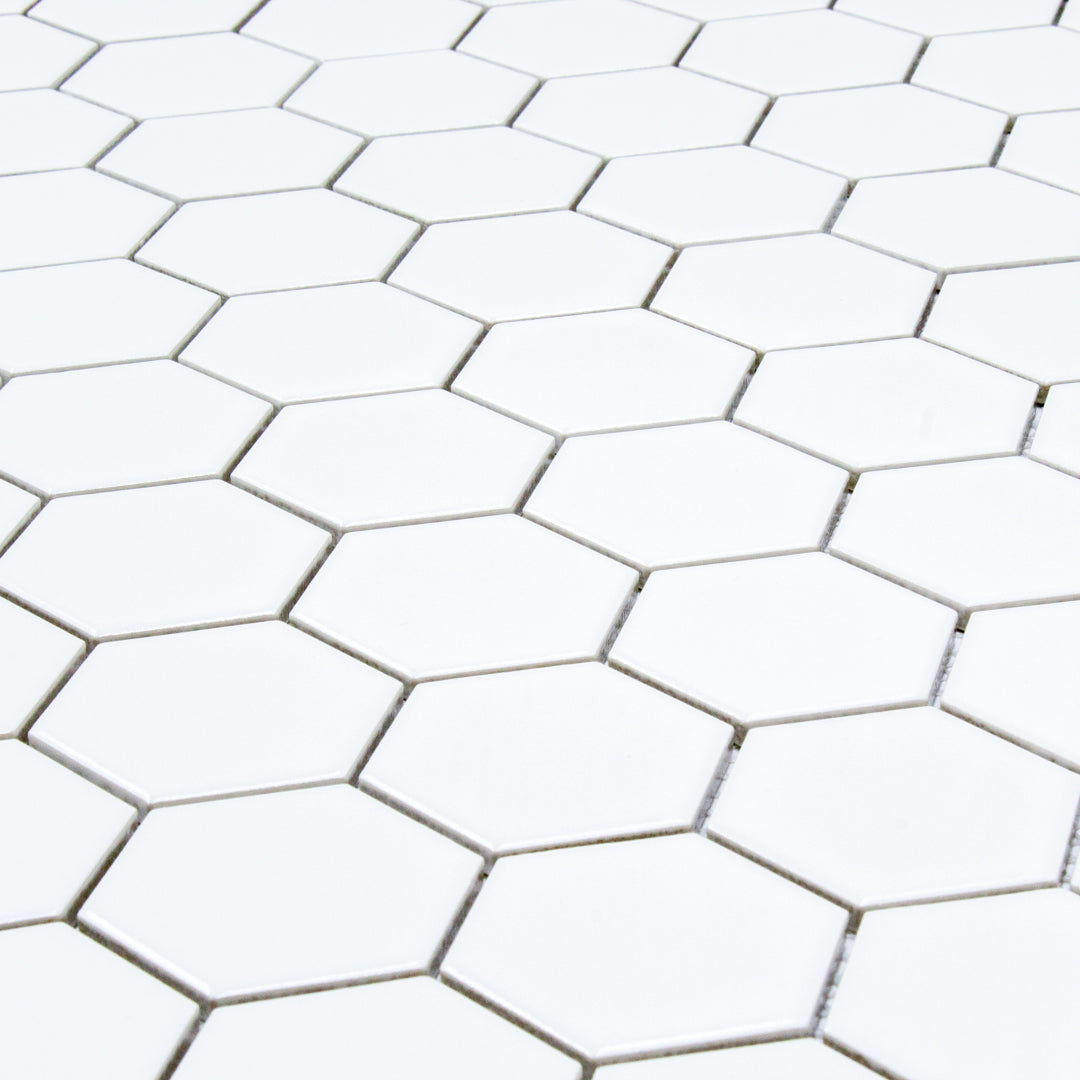 Hexa-Dot 2" Hexagon White bold matte porcelain mosaic for residential and commercial bathroom and kitchen floor and wall imported from China, Anatolia available from TilesInspired Canada's Online Tile Store delivering across Ontario and Quebec, including Toronto, Montreal, Ottawa, London, Windsor, Kitchener, Muskoka, Barrie, Kingston, Hamilton, and Niagara decoration idea