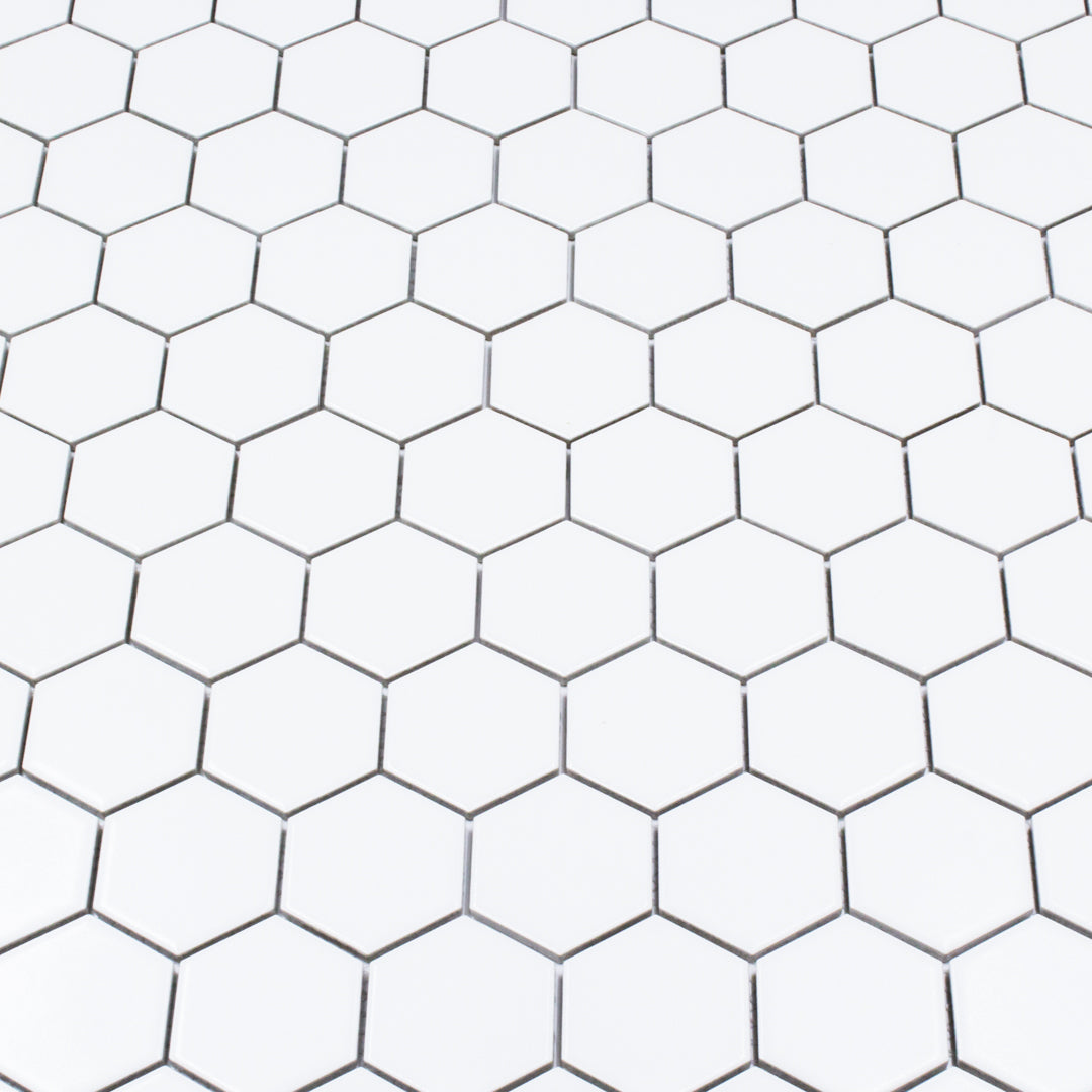 Hexa-Dot 2" Hexagon White bold matte porcelain mosaic for residential and commercial bathroom and kitchen floor and wall imported from China, Anatolia available from TilesInspired Canada's Online Tile Store delivering across Ontario and Quebec, including Toronto, Montreal, Ottawa, London, Windsor, Kitchener, Muskoka, Barrie, Kingston, Hamilton, and Niagara decoration idea
