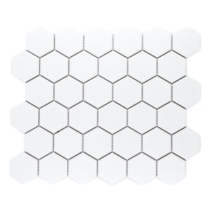 Hexa-Dot 2" Hexagon White bold matte porcelain mosaic for residential and commercial bathroom and kitchen floor and wall imported from China, Anatolia available from TilesInspired Canada's Online Tile Store delivering across Ontario and Quebec, including Toronto, Montreal, Ottawa, London, Windsor, Kitchener, Muskoka, Barrie, Kingston, Hamilton, and Niagara decoration idea