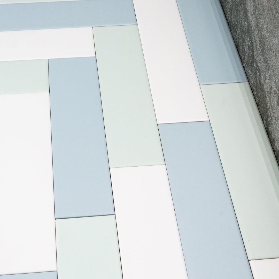 Manhattan Blue modern matte ceramic subway & candlestick tile for residential bathroom and kitchen floor and wall imported from Spain, Cevica Manhattan Turquoise available from TilesInspired Canada's Online Tile Store delivering across Ontario and Quebec, including Toronto, Montreal, Ottawa, London, Windsor, Kitchener, Muskoka, Barrie, Kingston, Hamilton, and Niagara tile idea