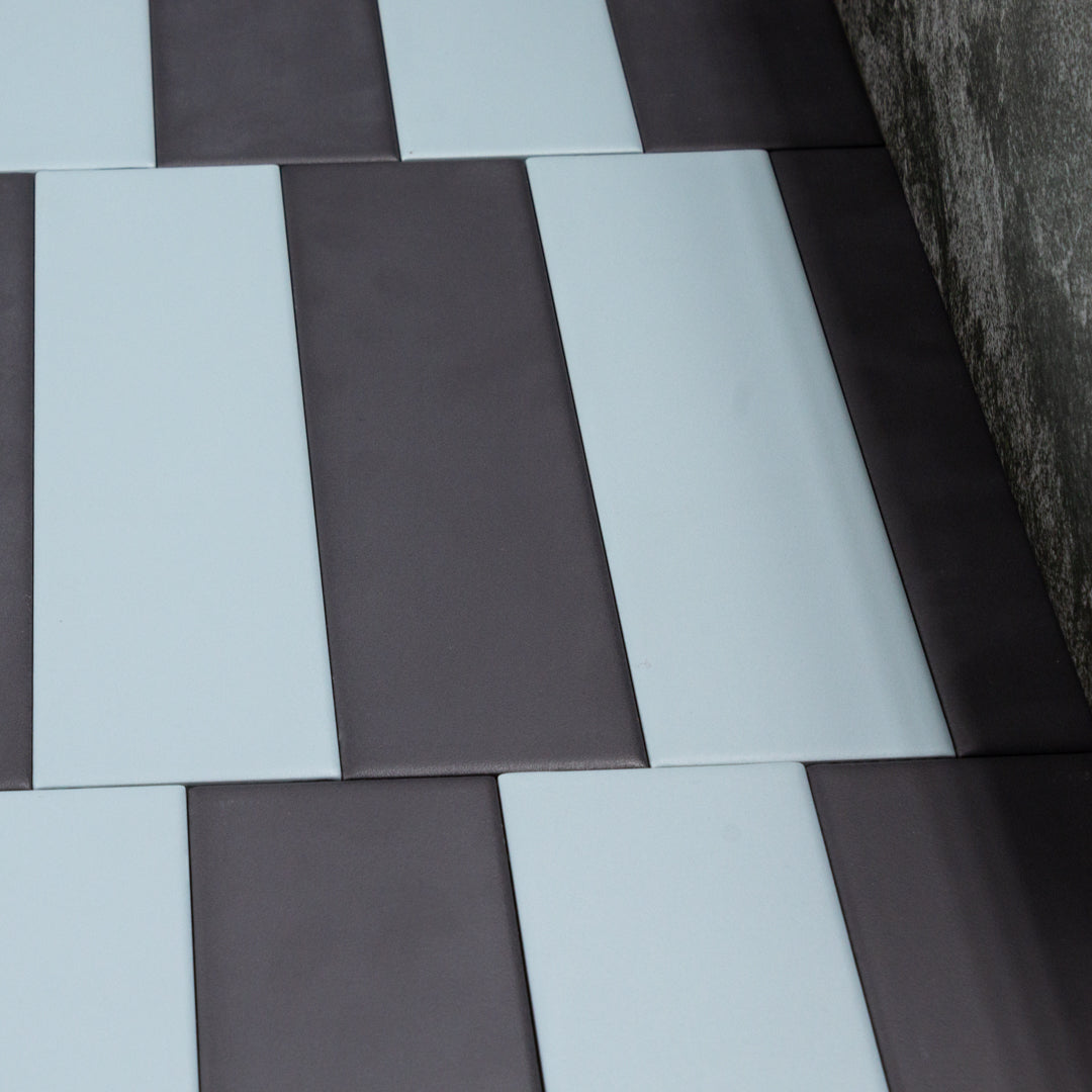 Manhattan Charcoal modern matte ceramic subway & candlestick tile for residential and commercial bathroom and kitchen backsplash imported from Spain, Cevica Manhattan Black available from TilesInspired Canada's Online Tile Store delivering across Ontario and Quebec, including Toronto, Montreal, Ottawa, London, Windsor, Kitchener, Muskoka, Barrie, Kingston, Hamilton, and Niagara tile idea