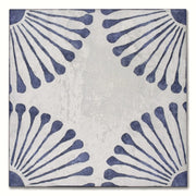 Miramar is a grey and blue flower circle pattern 8x8 tile. 