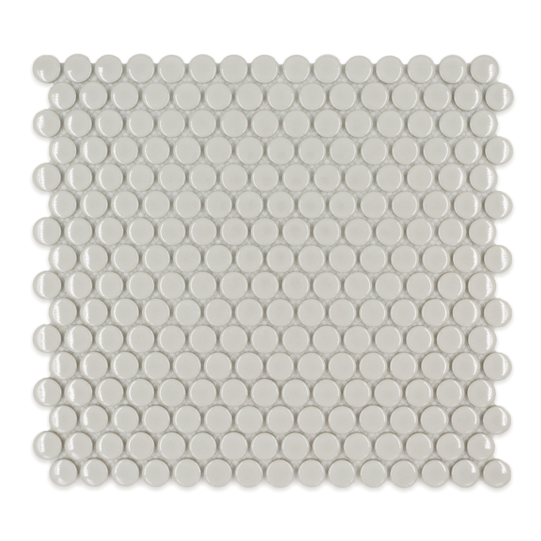 Polka dot penny round grey glossy mosaic tile