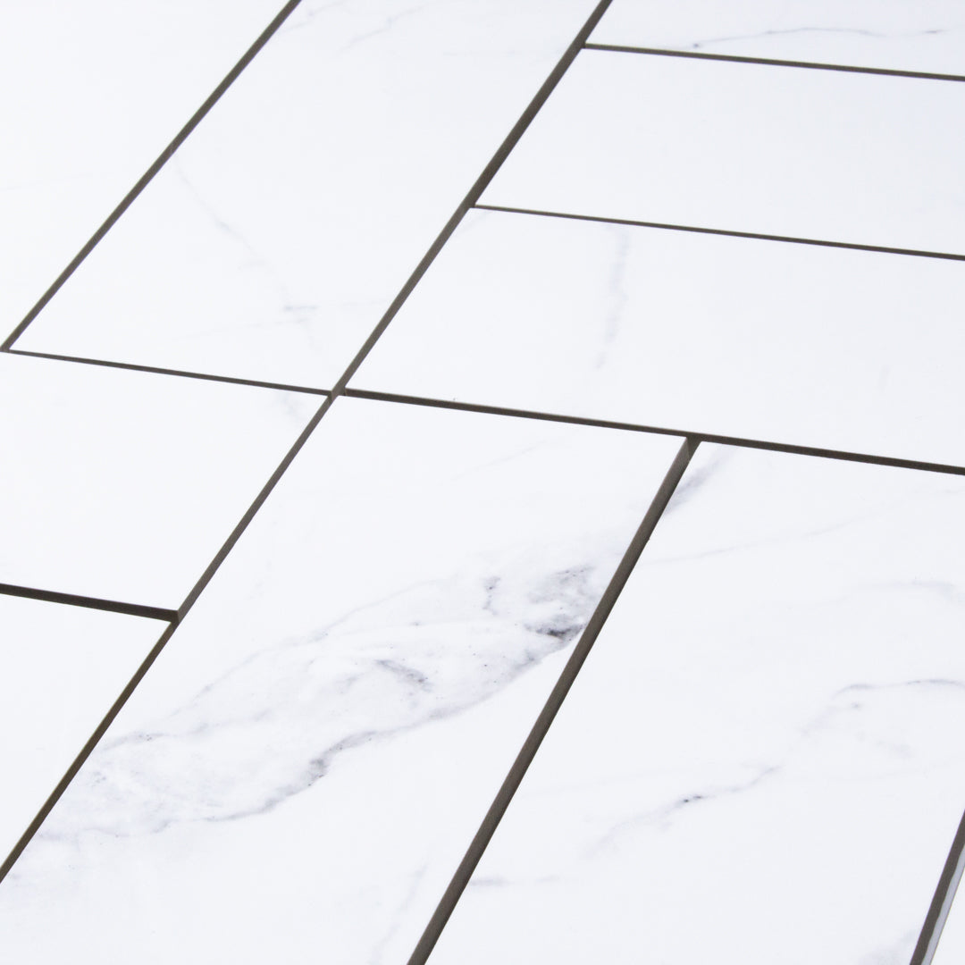 Statuario (4" X 12") White and Grey modern glossy porcelain marble & wood for residential and commercial bathroom and kitchen floor and wall imported from China, Anatolia  available from TilesInspired Canada's Online Tile Store delivering across Ontario and Quebec, including Toronto, Montreal, Ottawa, London, Windsor, Kitchener, Muskoka, Barrie, Kingston, Hamilton, and Niagara decoration idea